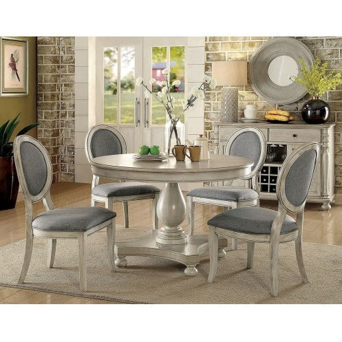 Transitional Antique White And Gray Side Chairs Set Of 2 Chairs Dining Room Furniture Padded Fabric Seat