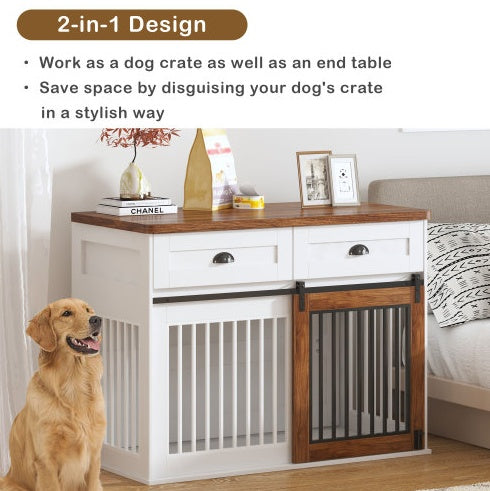 Heavy Duty Furniture Style Dog Cage Wooden Dog Cage Double Door Dog Cage Side Cabinet Dog Cage Dog Crate