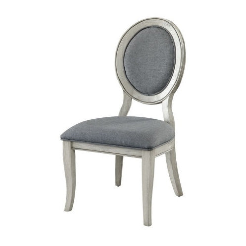 Transitional Antique White And Gray Side Chairs Set Of 2 Chairs Dining Room Furniture Padded Fabric Seat