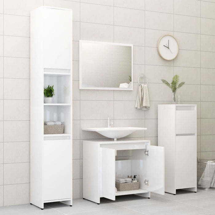 vidaXL Bathroom Furniture Set High Gloss White Engineered Wood