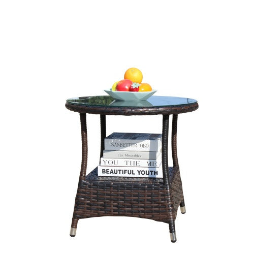Outdoor Patio Furniture 1 Round Coffee Table With Clear Tempered Glass